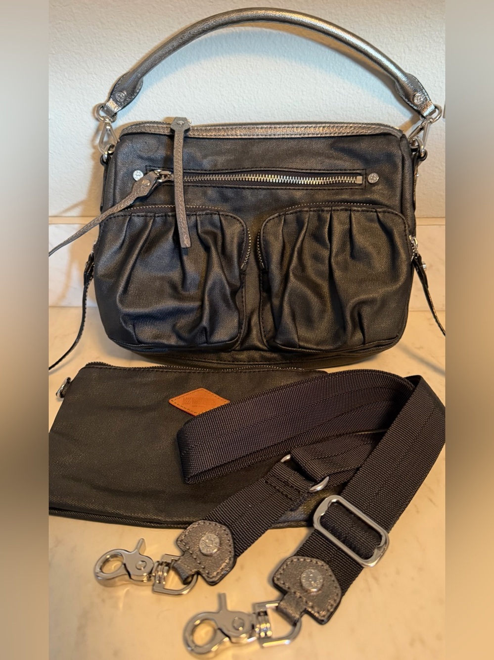 MZ Wallace Bailey Gray/Silver cross body bag